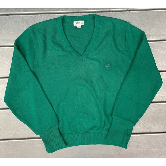 Izod Other - Vintage Izod Pullover‎  Sweater Mens Medium Green Vneck Jumper Golf Performance